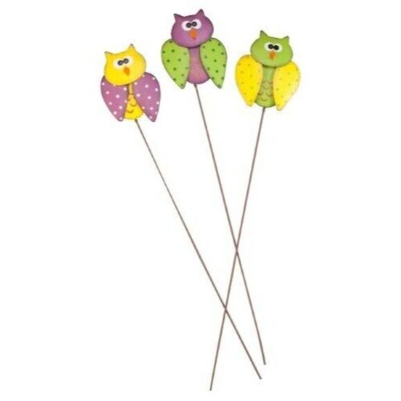 Metal Owl Yard Stakes Set of 3 Coil Spring Wiggle Metal Decor 20-inch High NEW - Picture 2 of 2